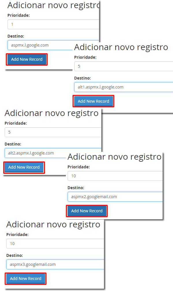 Registros MX - Adicionar um novo registro